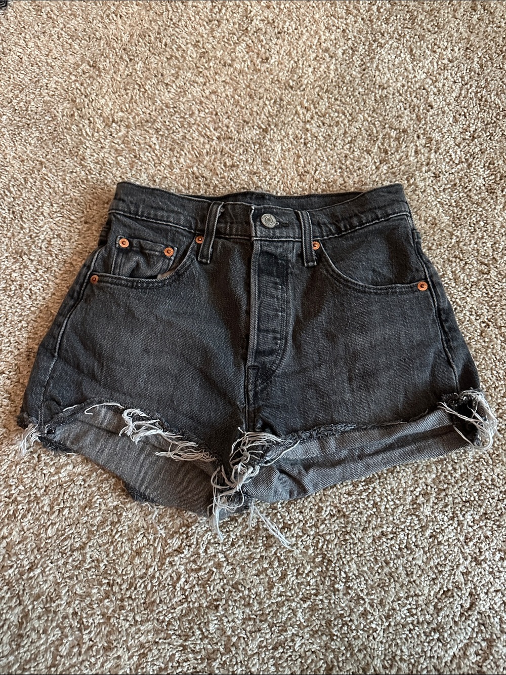 Levi’s Womens 501s High-Waist Gray/Black Denim Cutoff Shorts